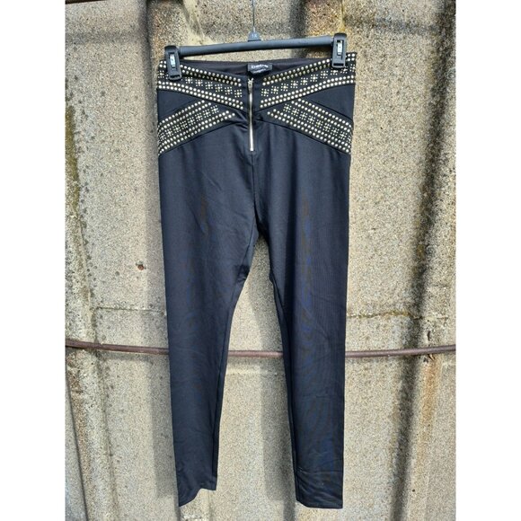 Bebe Black Rhinestone Leggings L - Picture 1 of 4